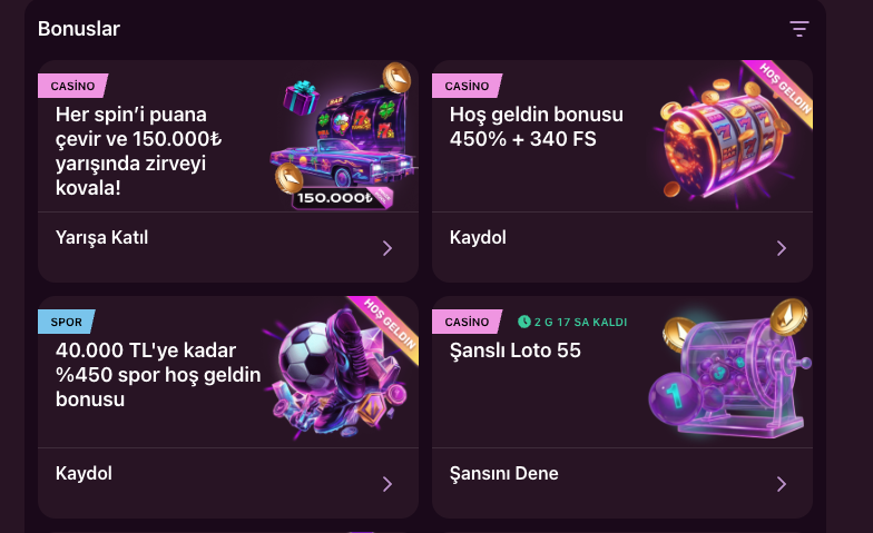 Lüks Gazino hoş geldin paketi ekranı