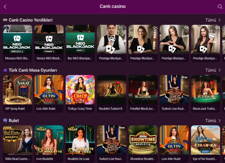 Lüks Gazino yeni canlı casino oyunları görseli